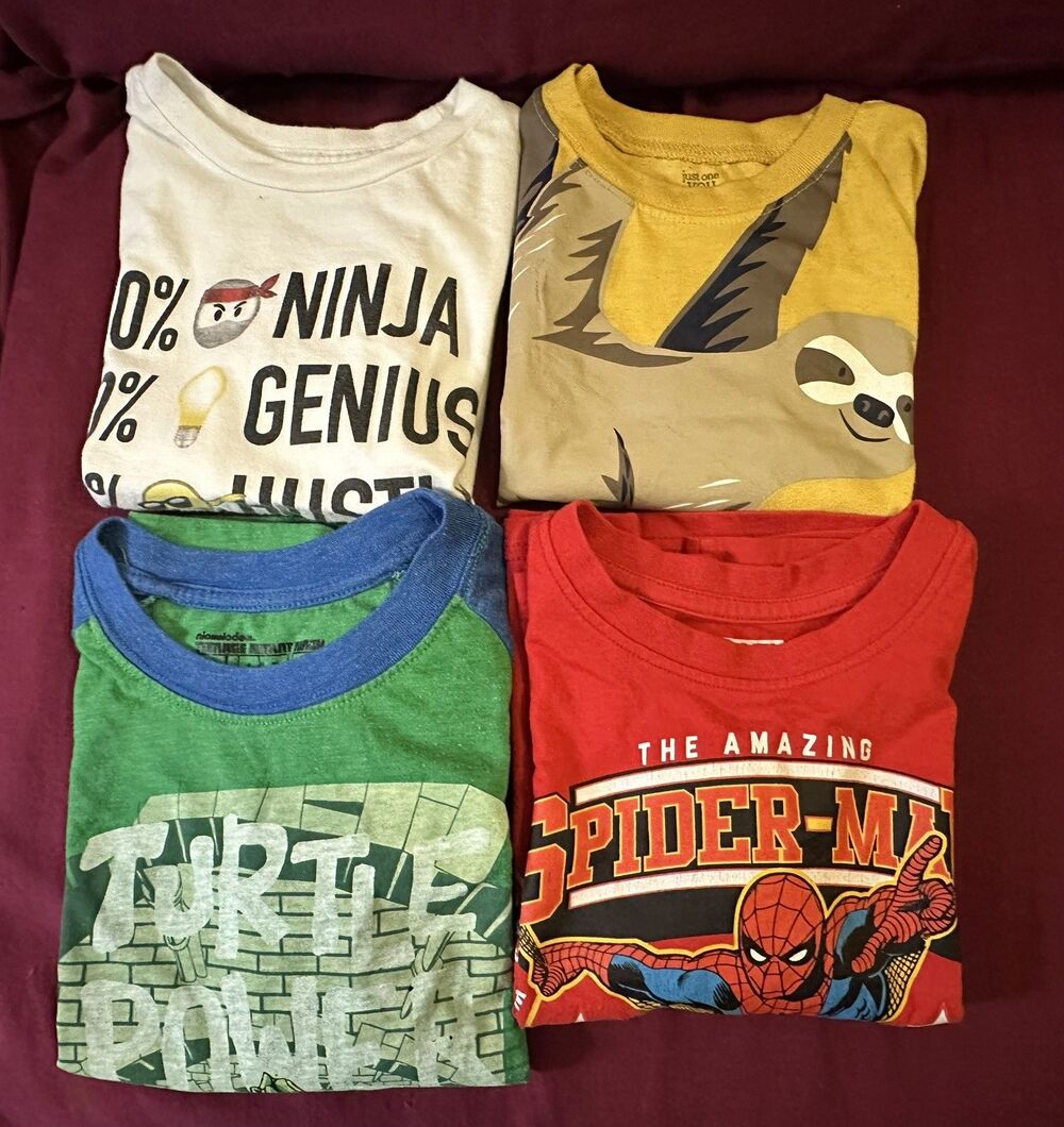 Boys 4T Graphic Shirt Lot 4 Pc Spider-Man Ninja Turtles Sloth Long Sleeve